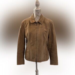 Coldwater Creek zipped camel colored suede jacket with slit pockets size L